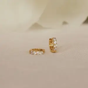 Elise Diamond Huggies by Caitlyn Minimalist - Pave Huggie Hoop Earrings - Diamond Stone Earrings - Small Gold Hoop Earrings - Minimalist Jewelry - Wedding Earrings - Gift for Her
