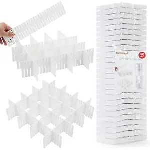 40Pcs Drawer Dividers Adjustable Drawer Organizer for Socks Underwear Makeup Can Help Tidy Kitchen Bedroom Dresser White
