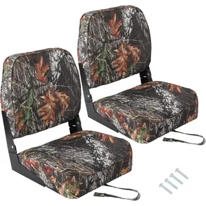 2 Pack Boat Seats, Low Back Folding Boat Seats - Fishing Boat Chairs with Thick Sponge Padding, Hinge & Fold-Down Design for Speedboat, Canoe, Sightseeing Boats, Camo