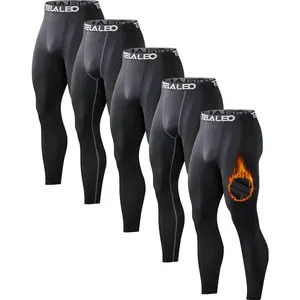 5 or 4 Pack Men's Thermal Compression Pants Fleece Lined Sports Tights Athletic Leggings Cold Weather Baselayer Winter Gear, Sleeve, Long Sleeve