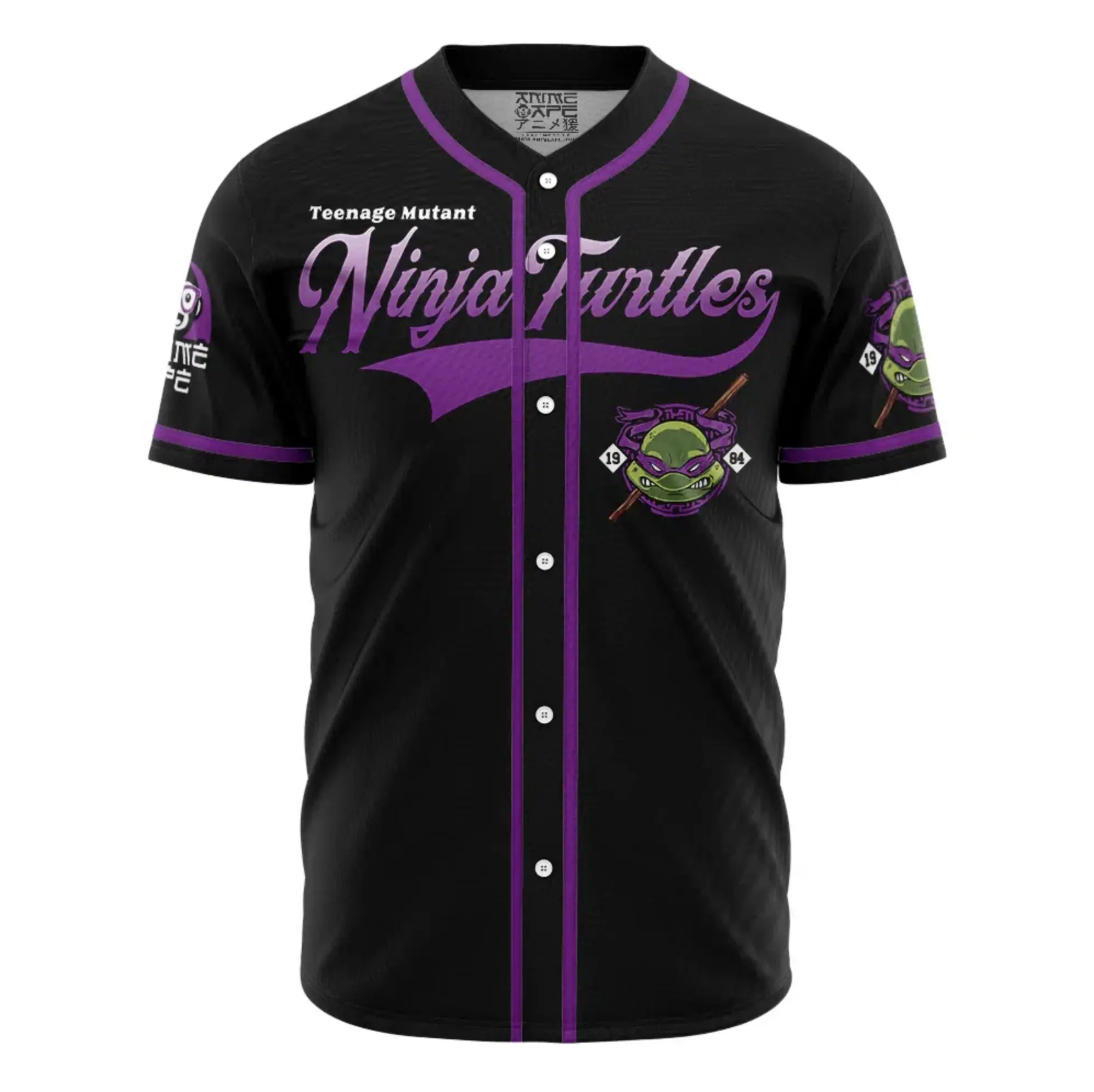 Retro Green Mutant Ninja Hero Casual Button Up Top Purple Bandana Short Sleeve Fashion Graphic Shirt Soft Breathable Premium Nostalgic Streetwear Cosplay Gift