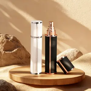 2pcs cosmetics vacuum bottle perfume bottle glass, 5ml liner lambskin, high-end portable spray bottle perfume sample bottle black white Aroma Bottle