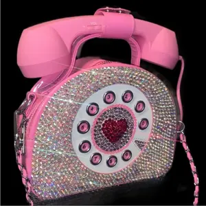 Pink Y2K Luxe Crystal Telephone Crossbody Bag