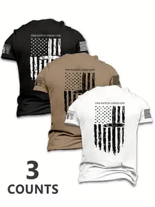 Men's Summer Casual Geometric T-Shirt Set, Short Sleeve Round Neck, Knit Fabric, Loose Fit, Daily Wear, Travel, Gym, Fitness, Sports, All Seasons