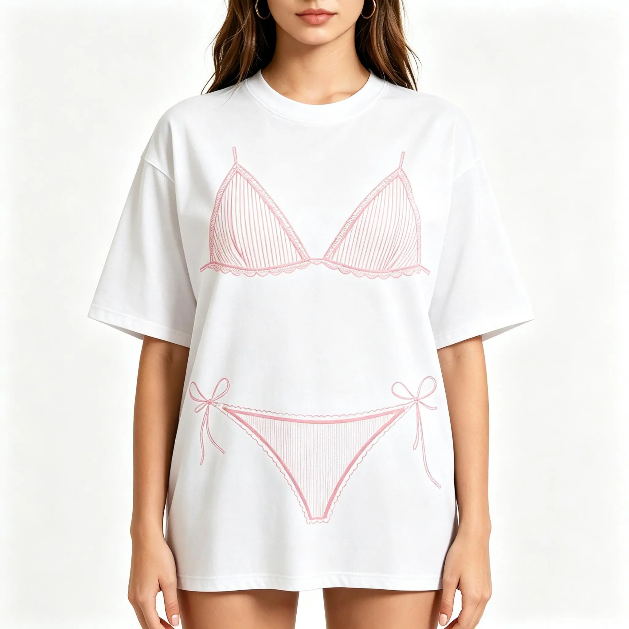 Women's Graphic Cotton T-Shirt Last Splash Seashells Wedding Bells Bikini Body Illusion - Loose Round Neck Short-Sleeve Summer Vacation Coverup, Minimalist Soft Breathable Cotton