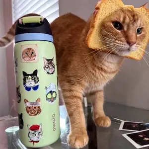 New Owala FreeSip Insulated Water Bottle, 32oz (946ml), Stainless Steel (Cat Collage)