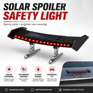 Solar LED Spoiler Brake Light RGB Strobe Wireless | Anti-Collision Rear Wing Stop Signal Safety Lamp | Auto-Charging Smoked Lens Tailgate Decoration | Universal Fit Car Truck SUV Exterior Mod Upgrade