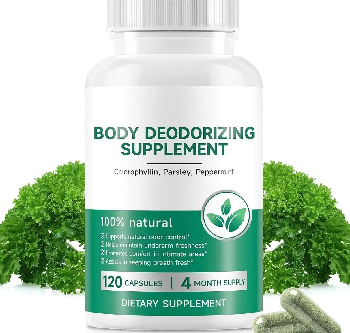 Chlorophyll Capsules | Internal Body Deodorant Supplement for Men & Women | Natural Odor Control for for Body Odor, Fresh Breath,Immune Support,Vegan(120 Caps)