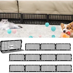 12 PCS Under Couch Blocker for Bed Furniture, Adjustable Plastic Under Bed Blocker for Dogs Pets Cats, Stop Small Items Getting Under Bed (Black)