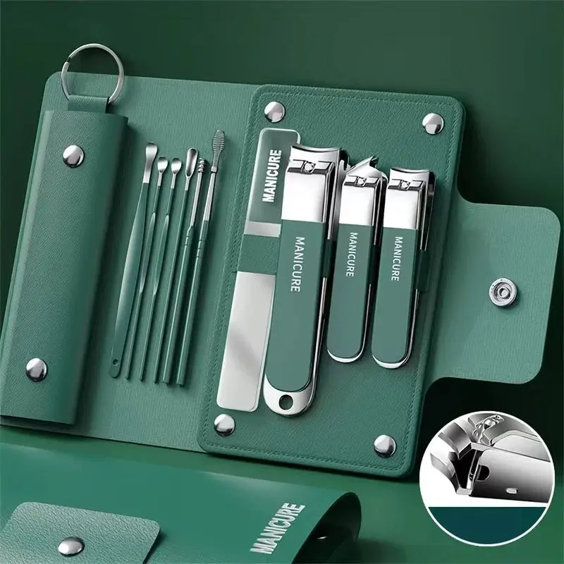 Travel Friendly Stainless Steel 10 Piece Nail Clippers Set Manicure Pedicure Kit Professional Grooming with Ear Digging Spoon