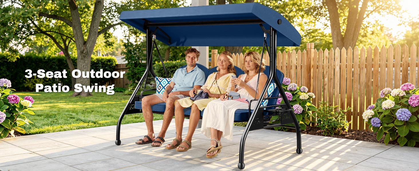 【SohoChic】ZZWHOM 3 Seat Outdoor Porch Patio Swing 800lbs 2-in-1 Glider Chair with Adjustable Canopy & Removable Cushion, Durable Outdoor Design,home decor,camping essentials
