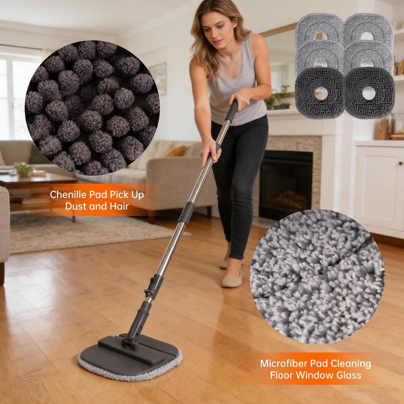 Mop and Bucket Set, Spin Mops with Separate Dirty and Clean Water, 6 Replaceable Mopping Pads with Foldable Buckets for Household Use Floor Cleaning