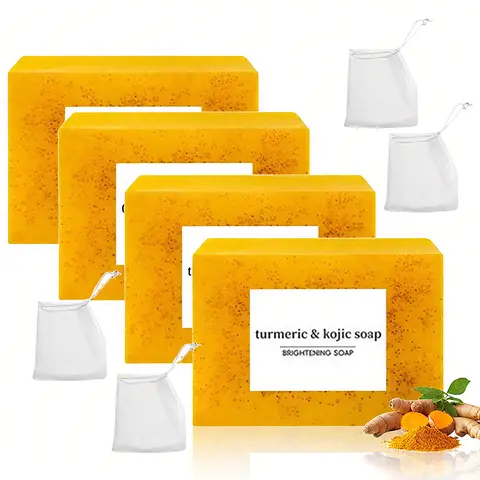 【Buy 8 Cleanser Bars Get 2 Free Shampoo Bars】Turmeric Cleanser Bar 4-Pack, Alcohol-Free Citrus-Base Kojic Acid, Dark Spot Remover, Hydrating Body Wash with Botanical Extracts for Adults, Arm & Foot Brightening