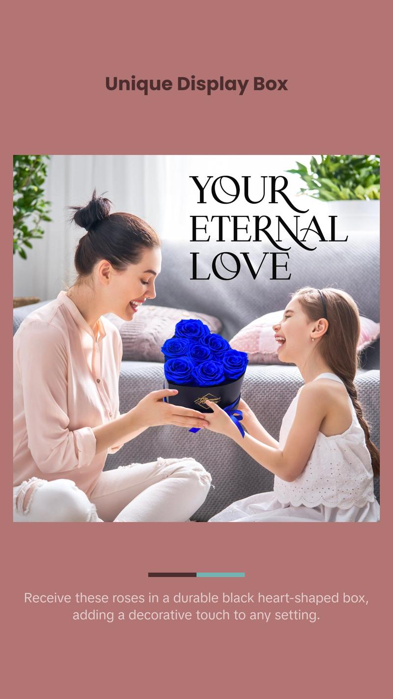 Immortal Love Black Heart | 7 Blue Roses Box Decor