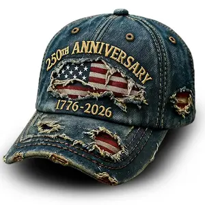 USA 250th Anniversary Baseball Cap,1776-2026 American Flag Vintage Washed Distressed Embroidered Adjustable Baseball Caps for Men Women Blue