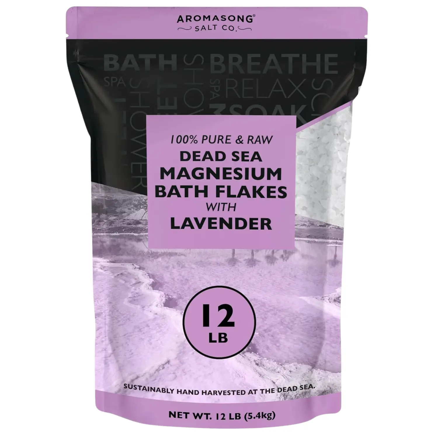 AROMASONG Magnesium Bath Flakes, 12 lb Bulk Dead Sea Mineral Soak with Organic Lavender for Muscle Relief and Body Care, Sustainable Harvest, Minerals, Raw Minerals