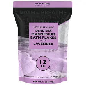 AROMASONG RAW Magnesium Bath Flakes Pack, 12lb Bulk Mg Chloride Dead Sea Salt, 100% Natural Lavender Organic Soothing Body Care Mineral Soak, Sustainably Hand Harvested for Muscle Relaxation
