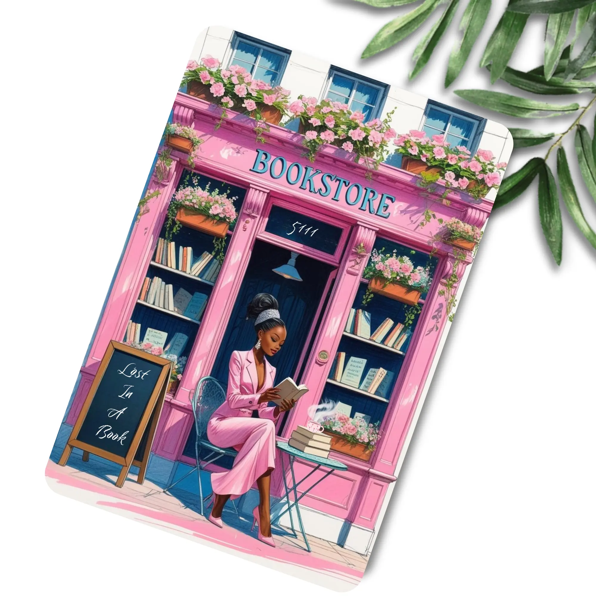 Pink Brown Girl Book Cafe Reader Insert for Clear Case | Melanin Girl Metro Aesthetic | Bookish Accessories Card Protection