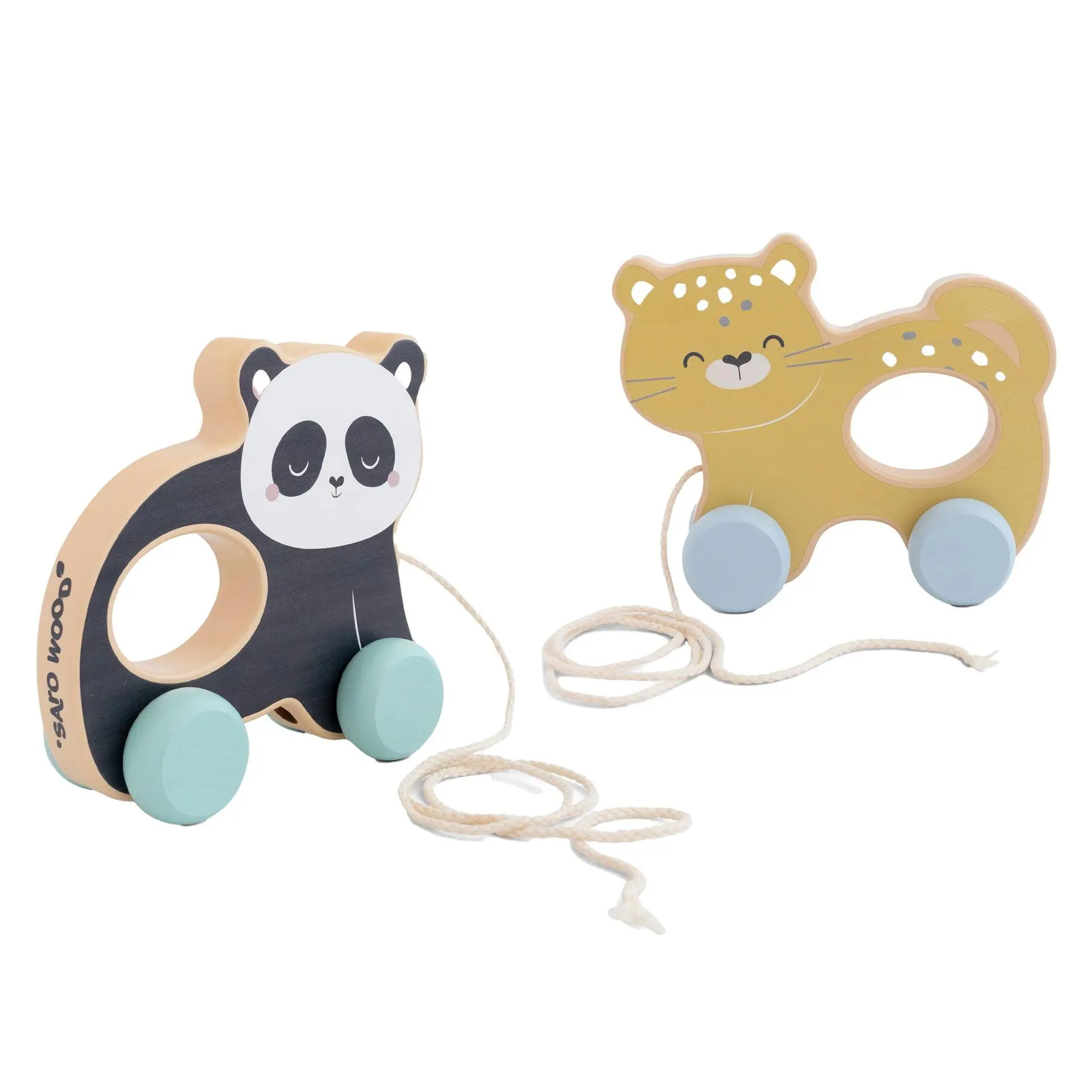 Saro Pull Along Toy Animals - Cheetah & Panda