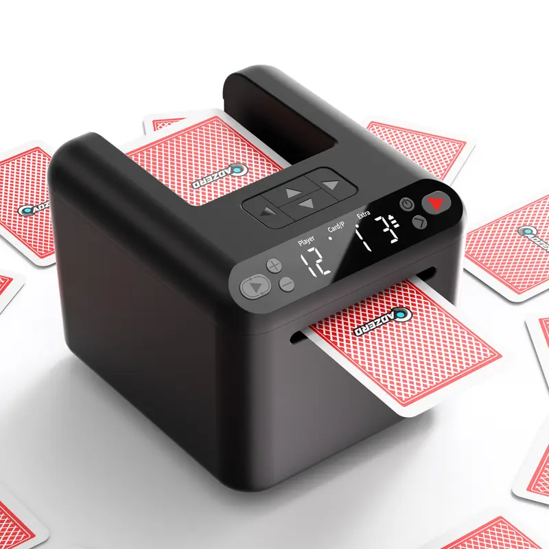 Automatic Card Dealer Machine for Card Games & Adults - 4 Optional Drawing Remotes, 5000mAh Rechargeable (3 Decks), 1-12 Players, Adjustable Dealing Distance, Quiet Mode, 360°/180° Rotation, Portable, LED Display, Silicone Base, Compatible with Poker, UNO