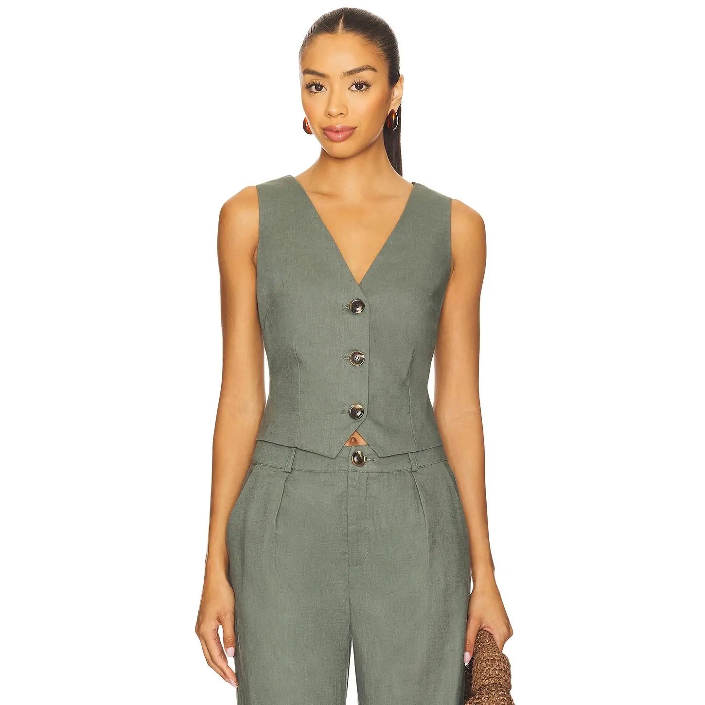 SNDYS x REVOLVE Allegra Linen Vest in Green