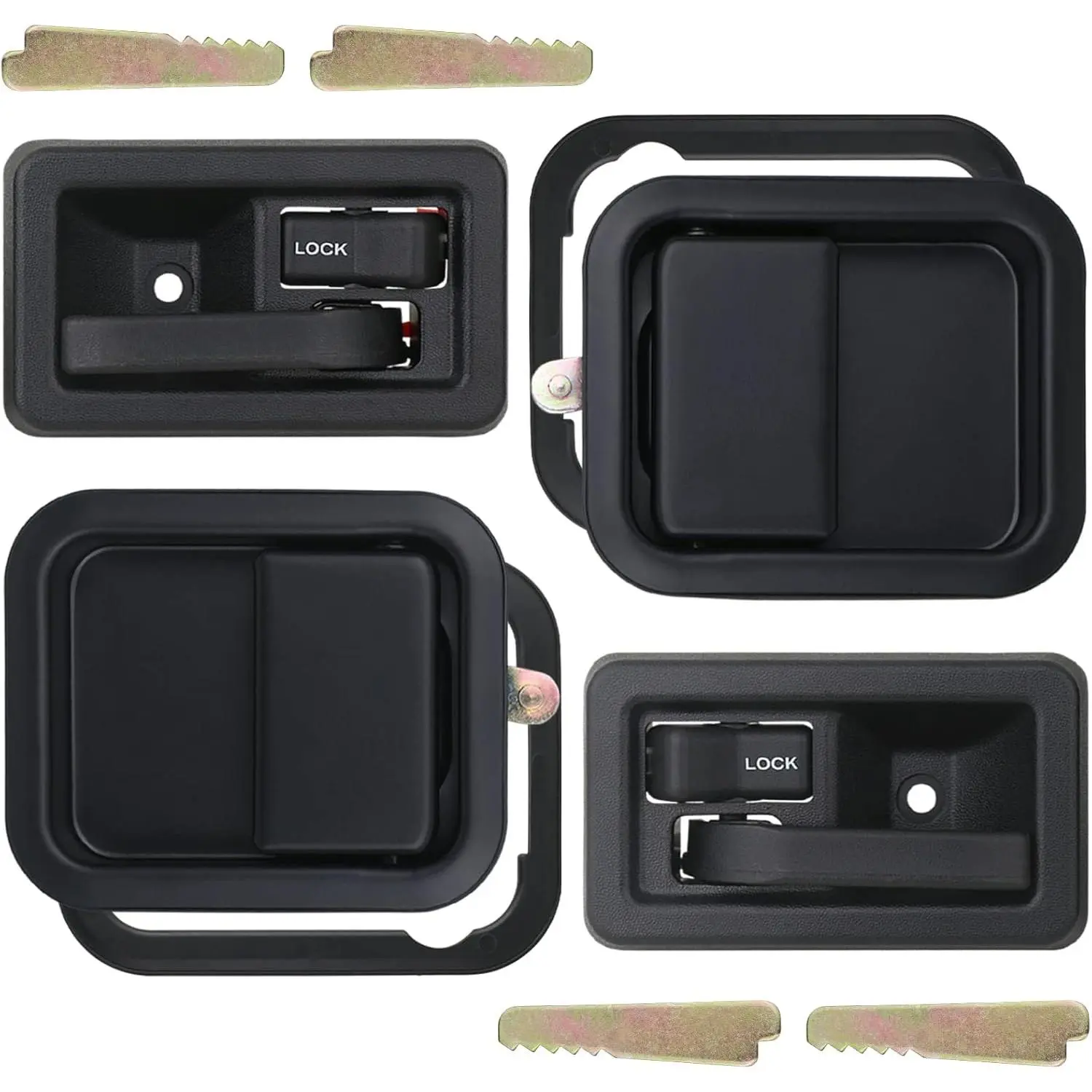 Exterior & Interior Door Handles w/Keepers Compatible with Jeep Wrangler YJ TJ 1991-2002 with Full Doors Replaces 55176382AE 55176383AE 55176477AB 55176476AB