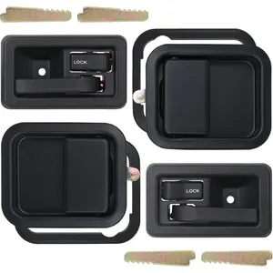 Exterior & Interior Door Handles w/Keepers Compatible with Jeep Wrangler YJ TJ 1991-2002 with Full Doors Replaces 55176382AE 55176383AE 55176477AB 55176476AB