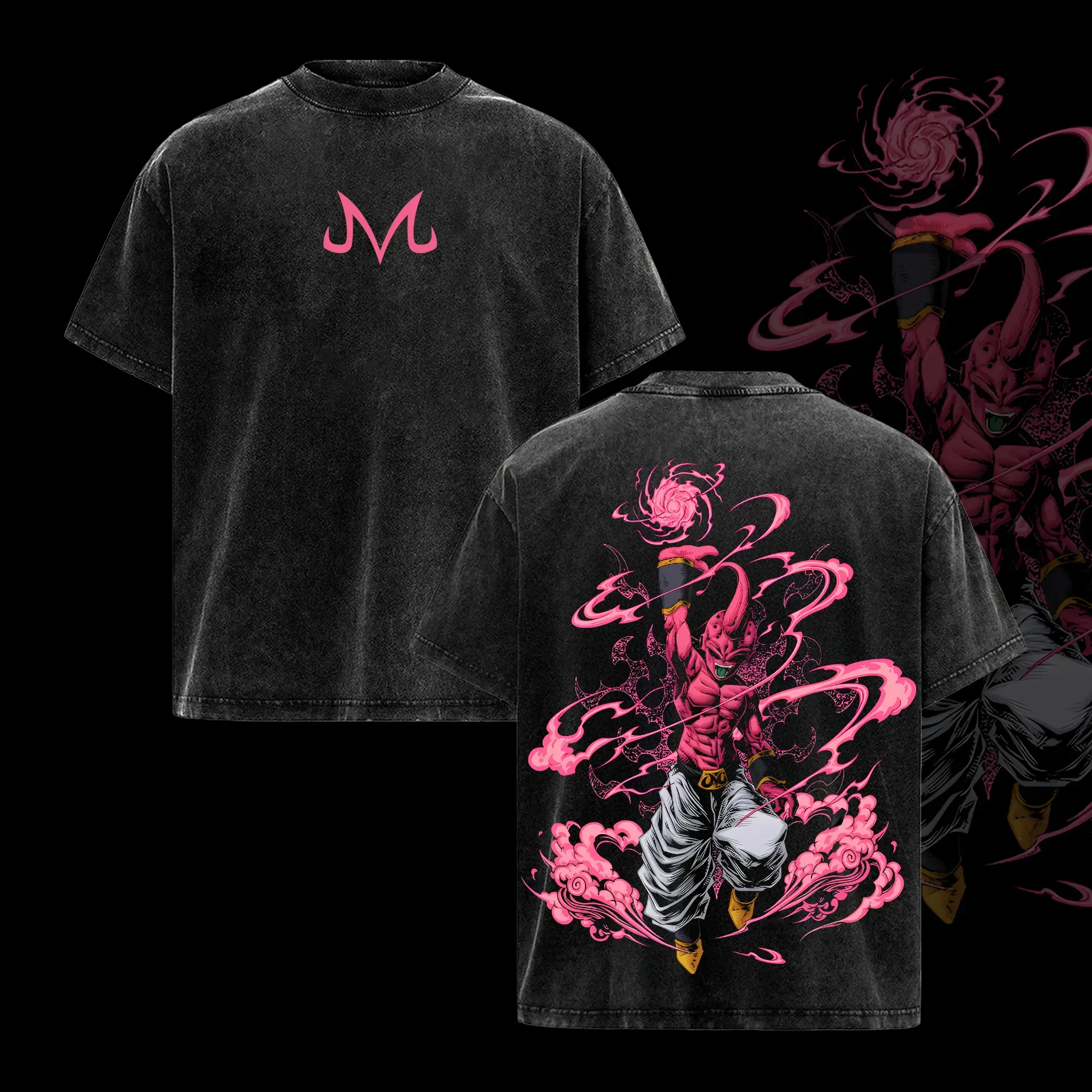 Kid Buu Pink Energy Vintage Washed Anime T-Shirt | Oversized DBZ Graphic Tee | Heavy Cotton Y2K Retro Streetwear Top | Ultimate Casual Gift for Manga Fans