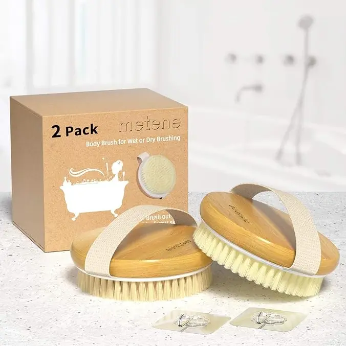 Metene 2 Pack Bamboo Dry Body Brushes - Wet & Dry Brushing, Dry Brush for Cellulite & Lymphatic, Suitable for All Kinds of Skin