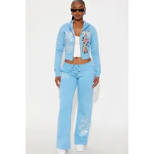 Ed Hardy Skull Haven Wide Leg Pant - Light Blue Y