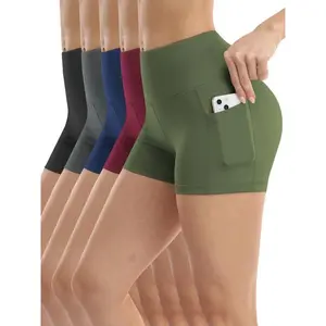 5-Piece Set Of Solid Color Women's High Waisted Cycling Shorts With Pockets For Exercise And Yoga Short Leggings Gymclothes bikershorts