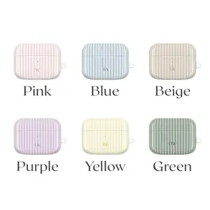 Personalized AirPods Case Custom Monogram for AirPods 1 2 3 4, AirPods Pro 1 2 3, Striped Aesthetic Earbuds Cover, Cute Summer Protective Case
