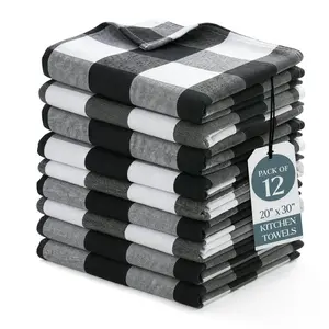 Cotton Buffalo Plaid Kitchen Towels (30 x 20 in) – Black & White Checkered Dish Towels, Soft Absorbent Reusable Tea Towels for Kitchen, Farmhouse & Holiday Décor