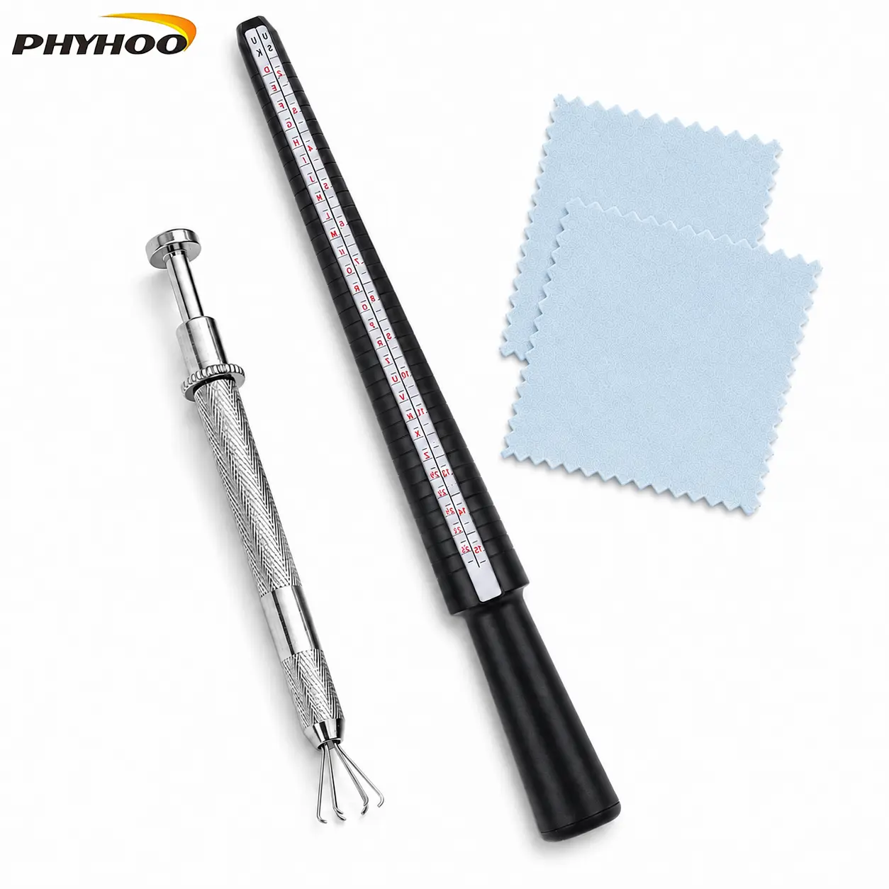 Ring Mandrel & Gem Pickup Tool Set, Jewelry Ring Sizing Mandrel with 4-Prong Gem Grabber and Polishing Cloths for Ring Making and Jewelry Care
