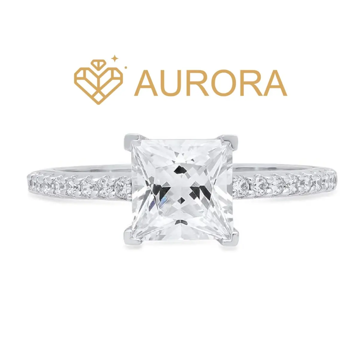【#10 Elsa】High Quality Full Moissanite main stone and side stone rings 925 Sterling Silver Princess Cut  Anniversary Birthday Gift Daily Matching for Women Jewelry Synthetic Moissanite