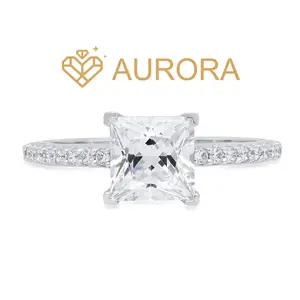 【#10 Elsa】High Quality Full Moissanite main stone and side stone rings 925 Sterling Silver Princess Cut  Anniversary Birthday Gift Daily Matching for Women Jewelry Synthetic Moissanite