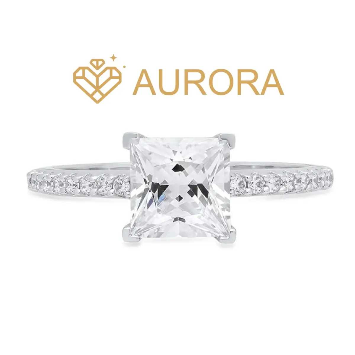 【#10 Elsa】High Quality Full Moissanite main stone and side stone rings 925 Sterling Silver Princess Cut Anniversary Birthday Gift Daily Matching for