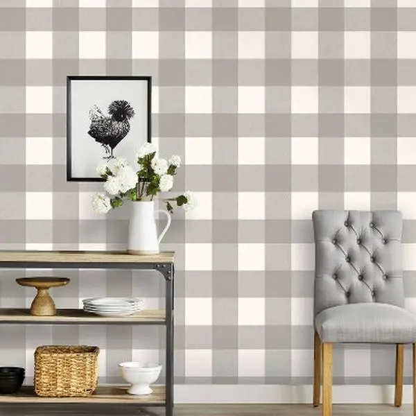 Threshold Buffalo Plaid 198"x20" Peel and Stick Wallpaper Rustic Gray