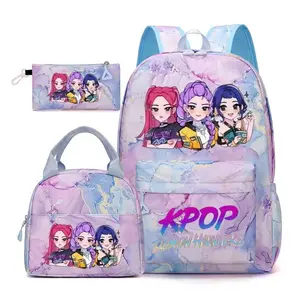 K-POP Student 3 Piece Set: Backpack, Lunch Bag, and Pencil Case Stylish School Bag,Pencil Case,and Lunch Tote,trendy,suitable for school, sports, travel, and other occasions