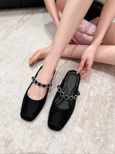 Women's Fashionable Chain Decor Square Toe Flat Shoes, Casual Comfortable Loafers for Daily Wear, Lightweight Breathable Shoes for Women & Girls, Running, Casual Flats