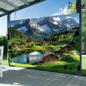 2D Flat Banner Wall Decor 1pc Lake and Mountain Village Scenery Background Curtain, Natural Scenery Style, Polyester Digital Printing Durable, Suitable for Home Decoration and Living Room Background Wall, Multiple Sizes and Inches Available