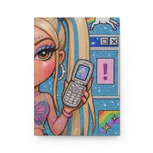 Y2K Pop Babe Hardcover Journal | Retro Phone, Glitter Aesthetic Notebook