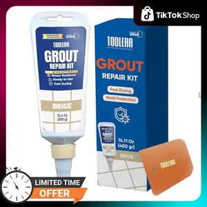 Tile Grout Repair Paste with Spatula (14.11 Oz / 400 gr), Grout Filler, Fast Drying Grout Repair Kit, Odorless Formula, Grout Repair for Bathroom Shower Kitchen Floor Tile (Beige)