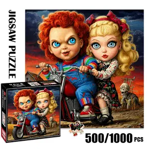 1pc 1000 piece adult puzzle 58x58cm Doll - like Characters on a Red Motorcycle with a Spooky Background 500 pieces paper jigsaw puzzle suitable for DIY creative games for adults and families, birt
