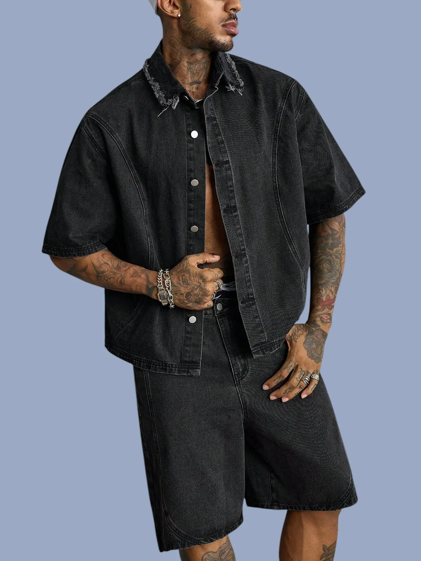 Men 2 piece sets - Men's Denim Shirt & Shorts Set Casual Breathable Everyday Summer Outfit vacation clothing jean jacket short shorts baggy jeans for men vacation outfit black shorts shorts for summer cotton shorts cargo shorts pants for men jeans for men