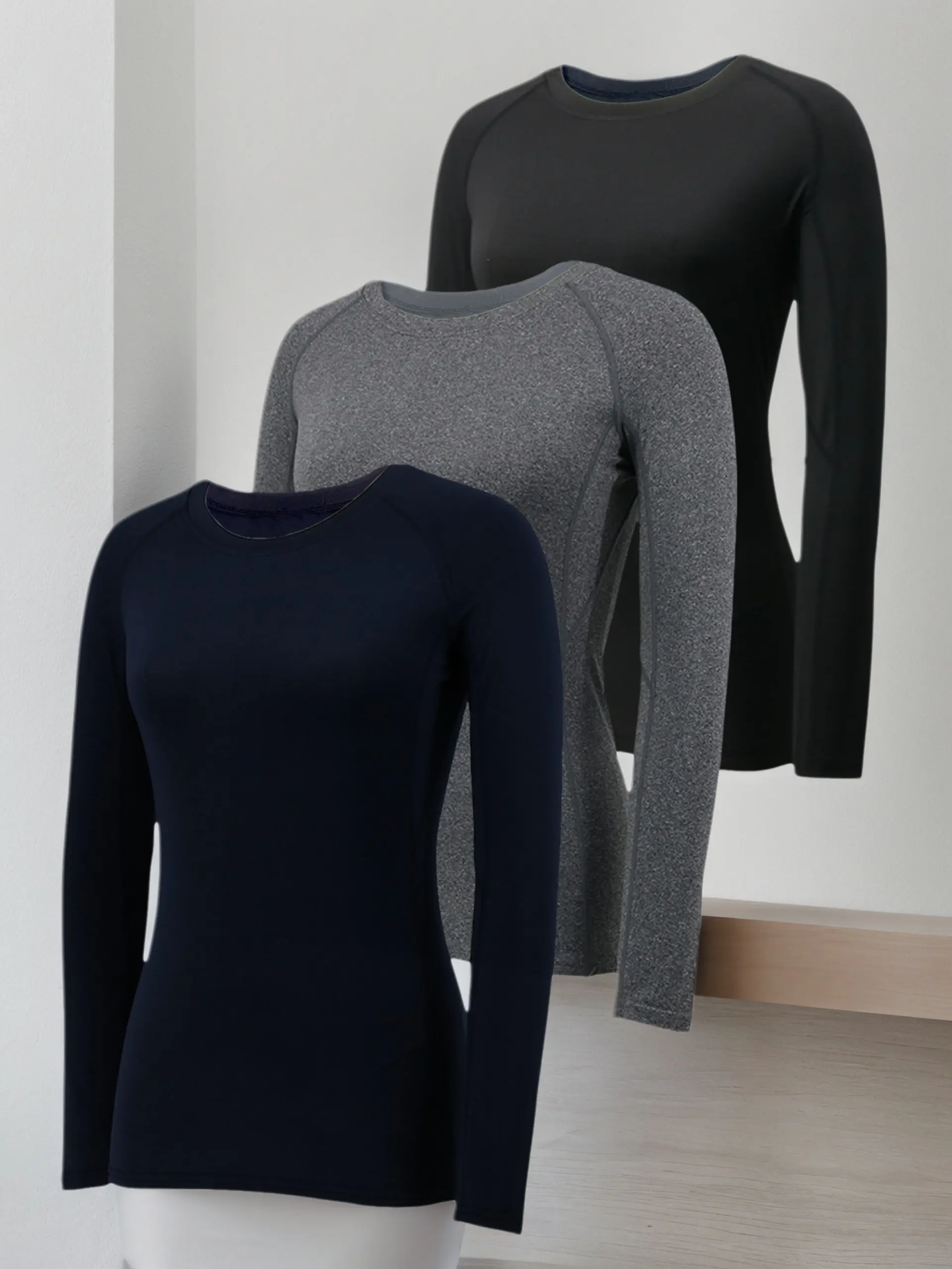 3 Pack Womens Compression Shirts Long Sleeve Quick Dry Workout Running Yoga Shirts for Women Athletic Tops