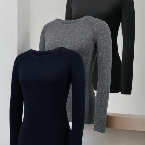 Women's 3-Pack Crew Neck Long Sleeve Compression Shirts - 90% Polyester 10% Elastane, Quick Dry, High-Elastic Tight Fit Sports Clothing, Training Wear for Workout, Yoga, All Seasons Compression Shirt Women