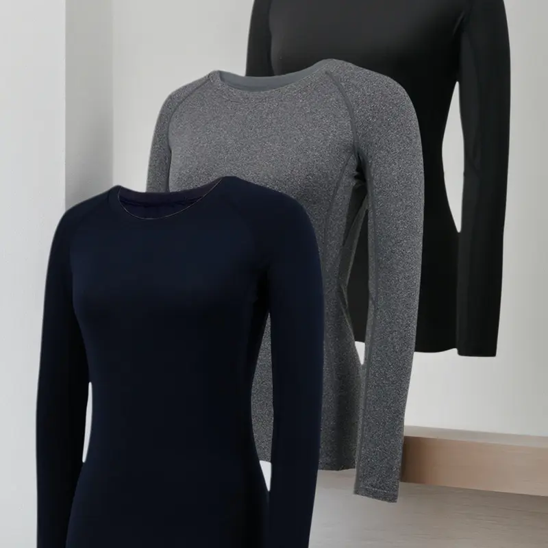 Women's 3-Pack Crew Neck Long Sleeve Compression Shirts - 90% Polyester 10% Elastane, Quick Dry, High-Elastic Tight Fit Sports Clothing, Training Wear for Workout, Yoga, All Seasons Compression Shirt Women