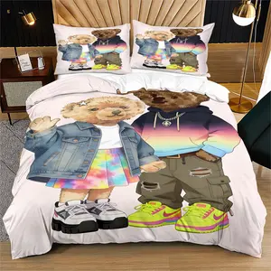 Bear print pattern soft and durable bedding duvet cover set, including 1 duvet cover and 1 or 2 pillowcases, without a core or pillow, suitable for adult gifts, modern style fashionable bedroom bed decoration