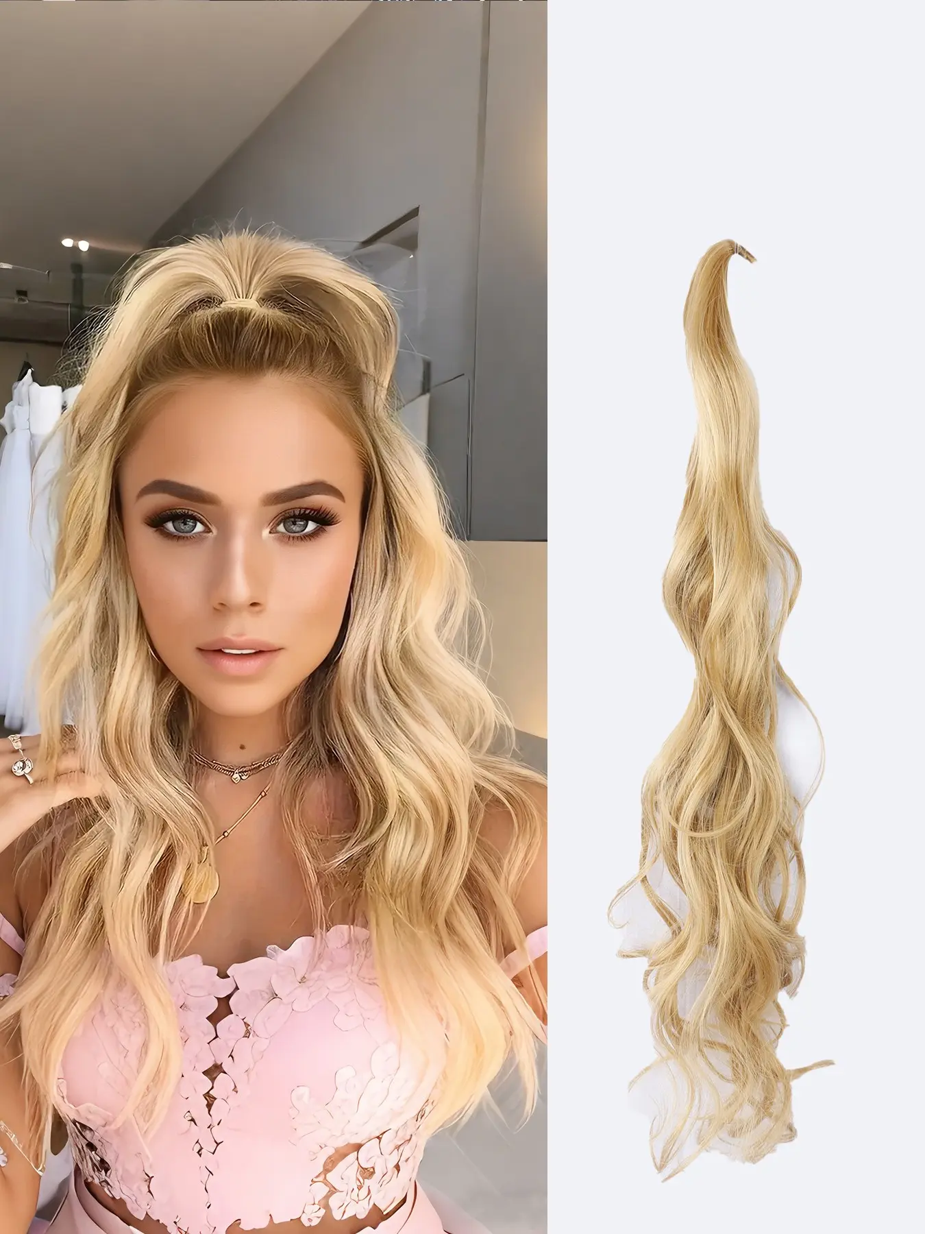 Wrap Around Ponytail Hair Extensions Flexible 32 Inch Long Curly Wavy Ponytail Extension Synthetic Hair Wavy Curly Ponytails Pony Tails Hairpieces For Women Daily Use